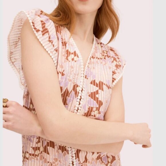 Kate Spade Blouse Womens Small Pink Short Flutter Sleeve V-Neck Boho Floral - Picture 8 of 8